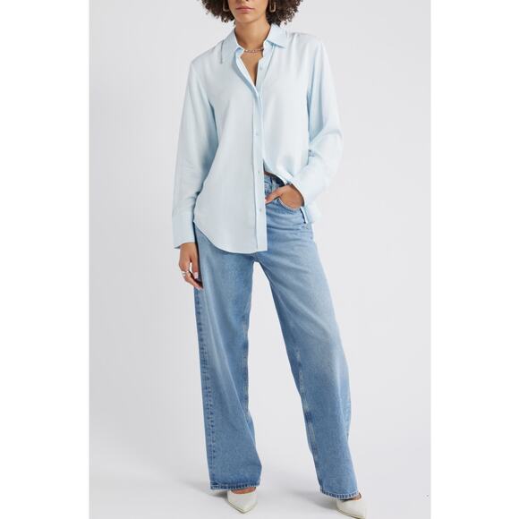 Open Edit Relaxed Fit Long Sleeve Button Up Shirt - Picture 3 of 13